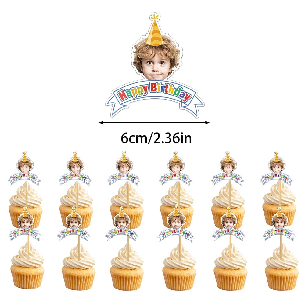 Décoration de gâteau d'anniversaire personnalisée avec photo, 6/12 pièces, design de chapeau d'anniv