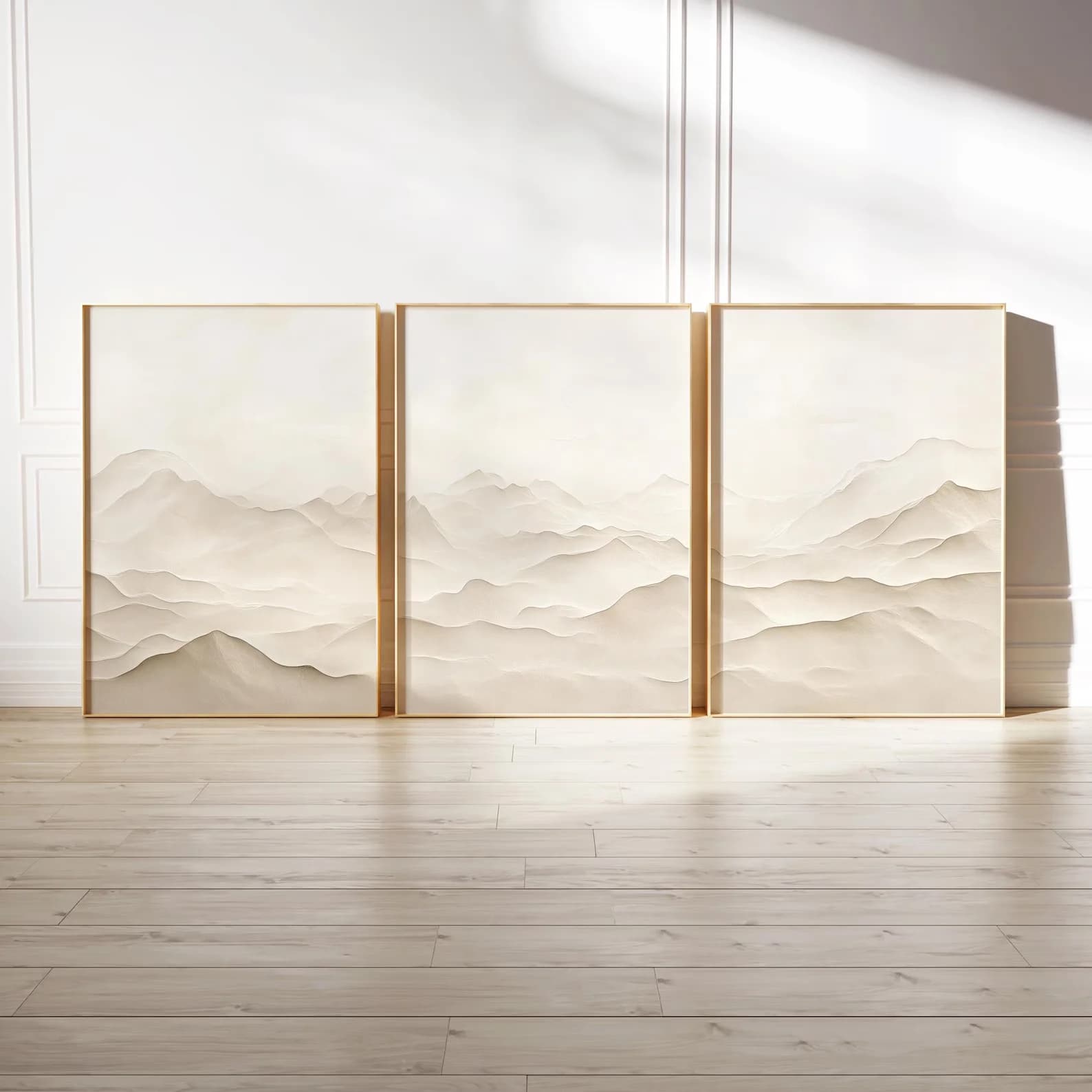 Lot de 3 tableaux muraux Japandi, affiches minimalistes de paysages de montagnes japonaises neutres,