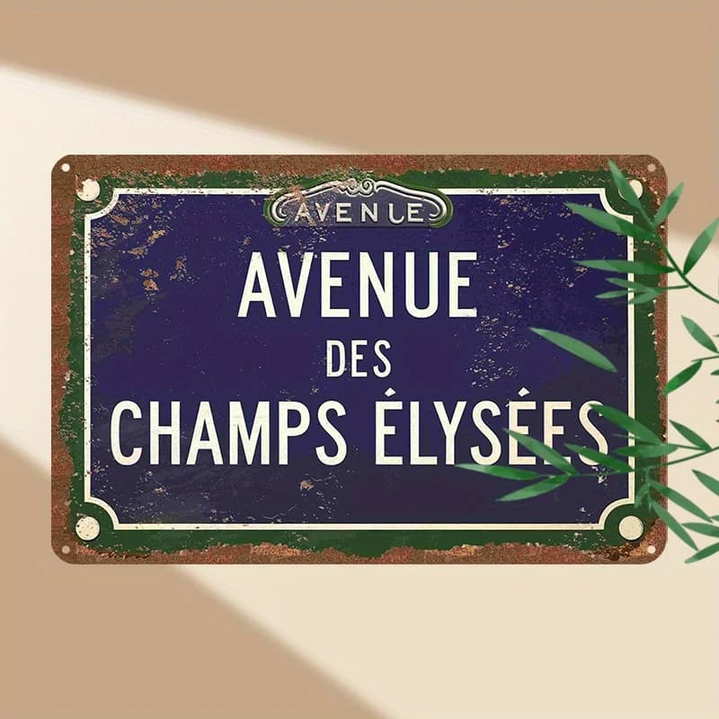 Panneau métallique Vintage en étain (12x8 pouces), « Avenue des Champs Elysées», vue sur la rue de P