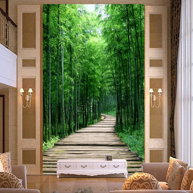 Papier peint Photo 3D personnalisé forêt de bambou vert petite route salon entrée couloir décoration