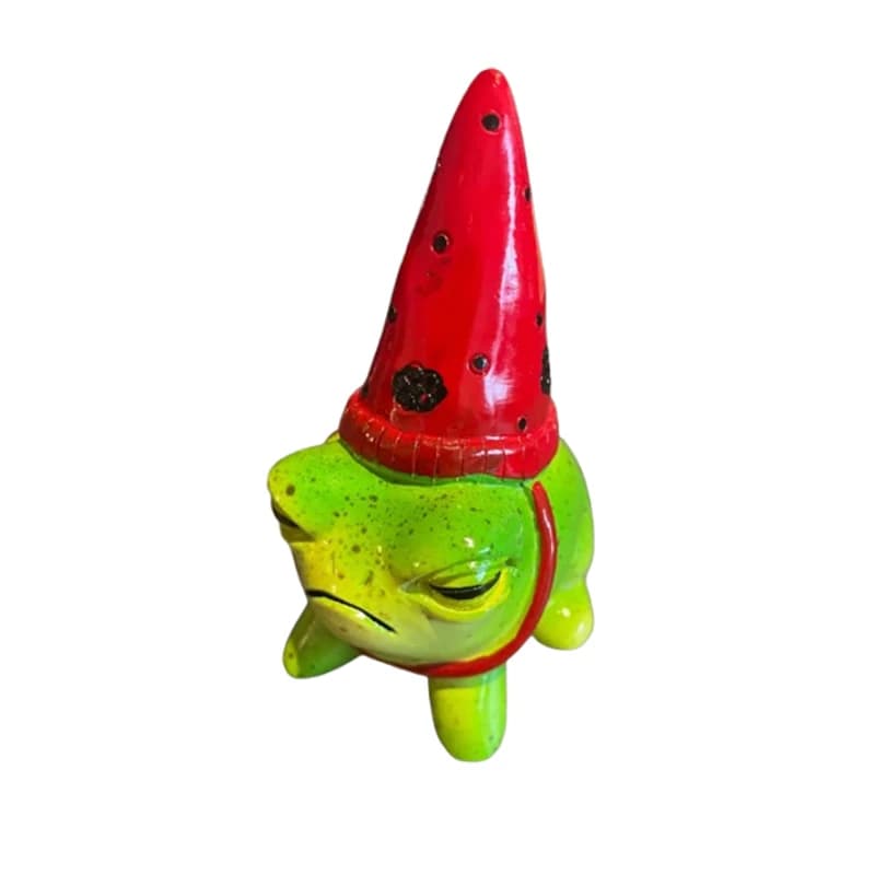 Statue de petite grenouille peinte à la main, figurine en résine, chapeau de sorcière de jardin, scu