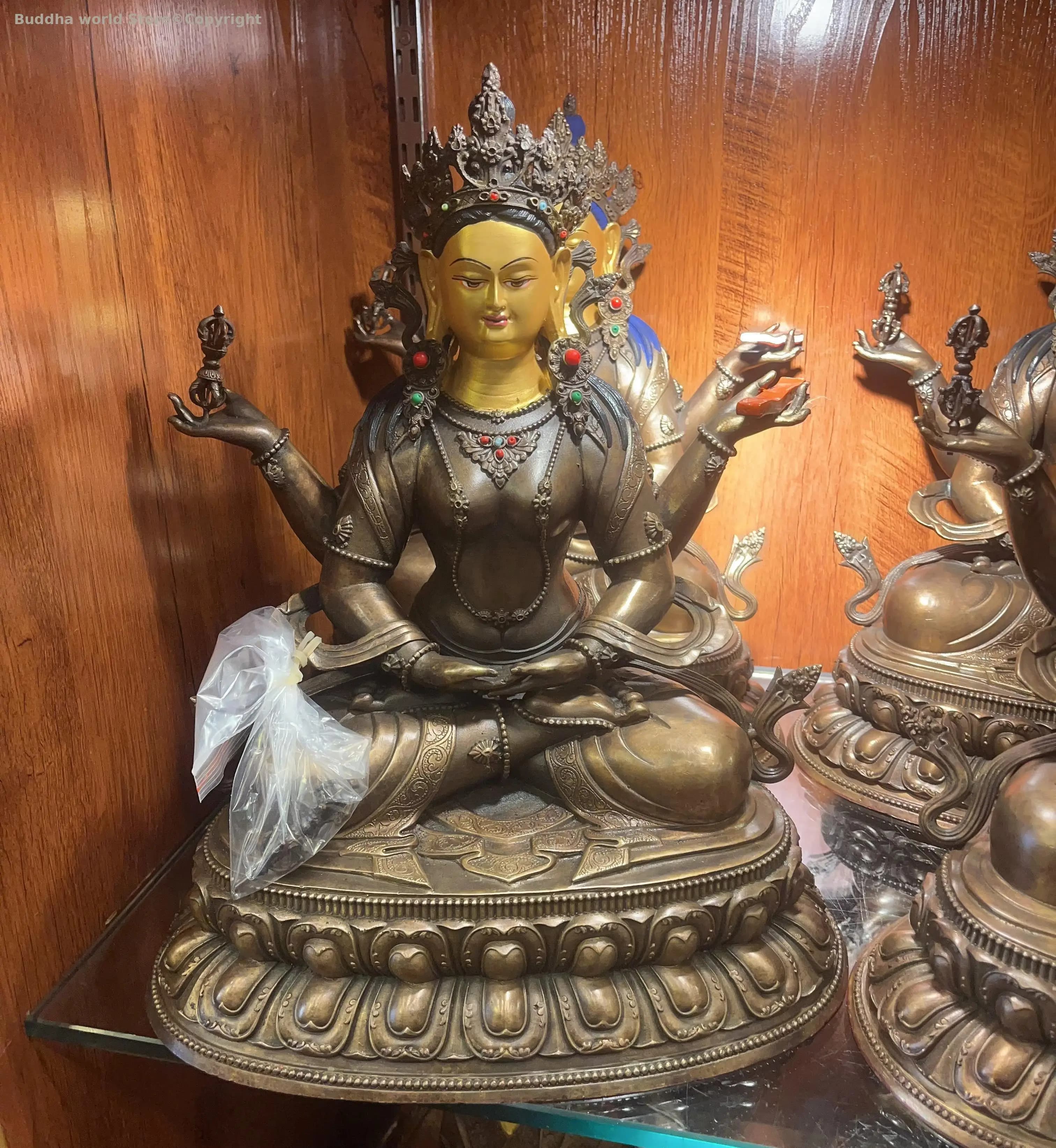 Statue de Bouddha en Bronze à Quatre Armes, Protection Efficace du Tibet et de Thaïlande, Rig-ma Dor