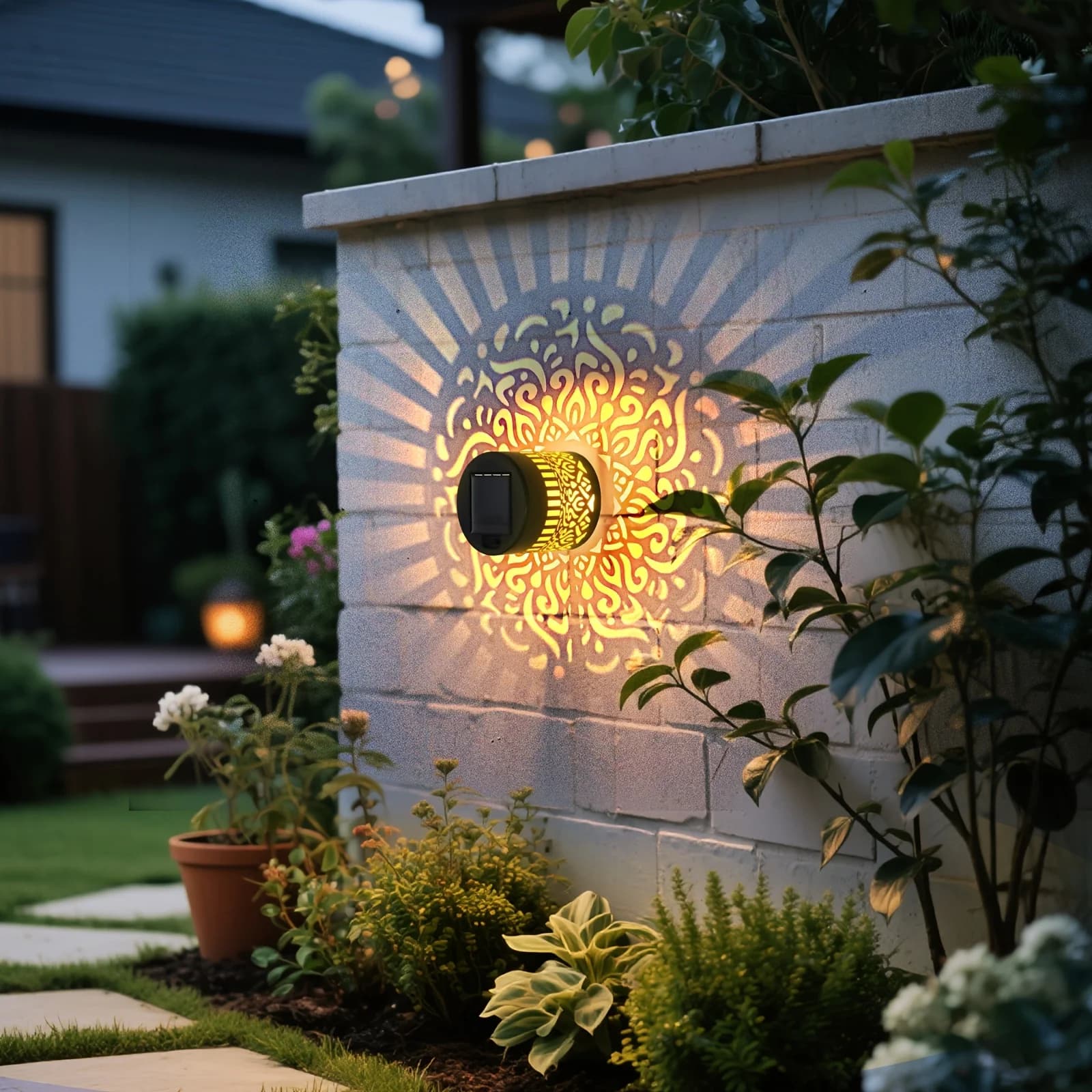 Lumières de clôture solaires lumières de jardin de noël, appliques murales extérieures de Mandala/to