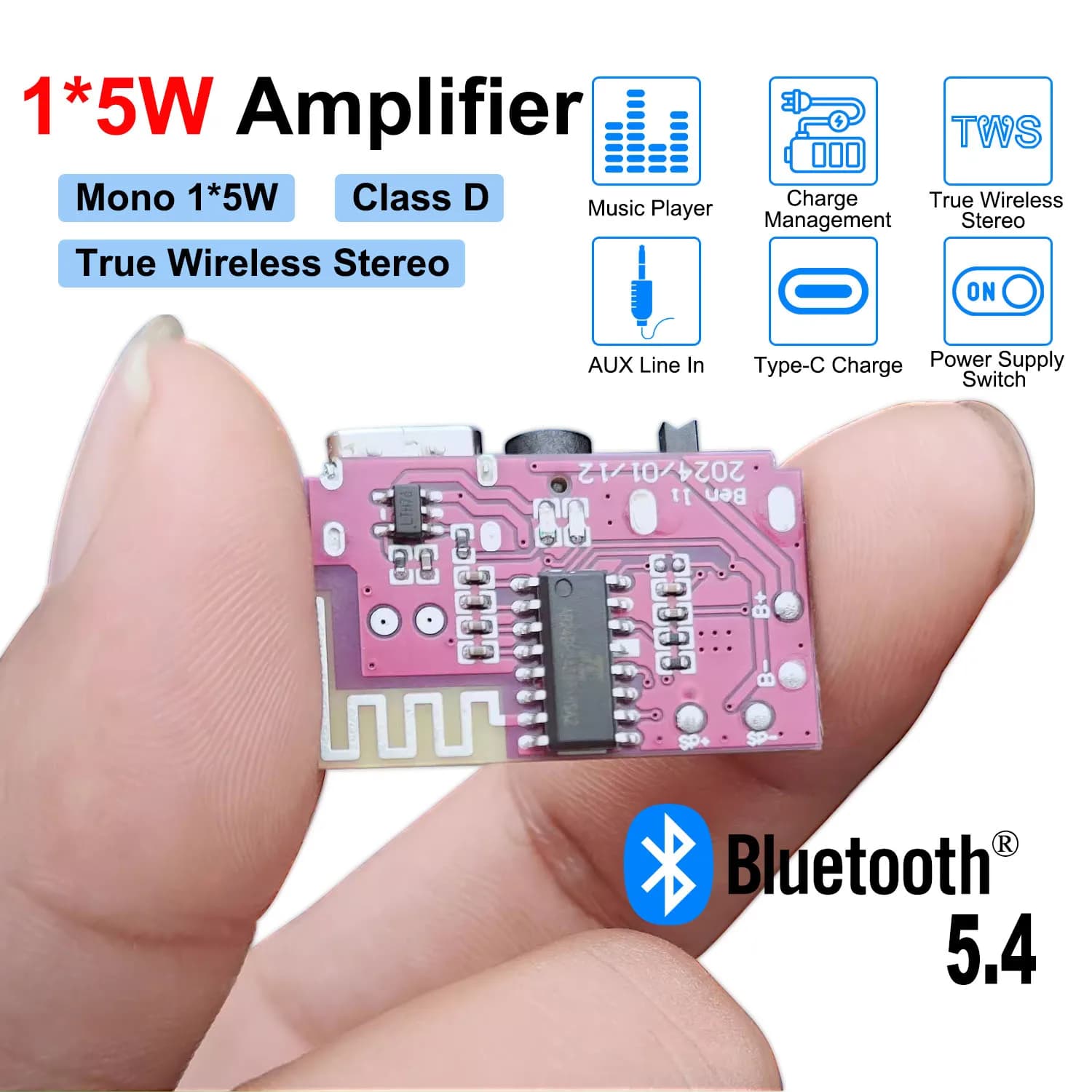 DC 3.5 V-5 V 5 W Bluetooth 5.4 Mono amplificateur carte décodeur lecteur MP3 TWS 3.5mm AUX Module ré