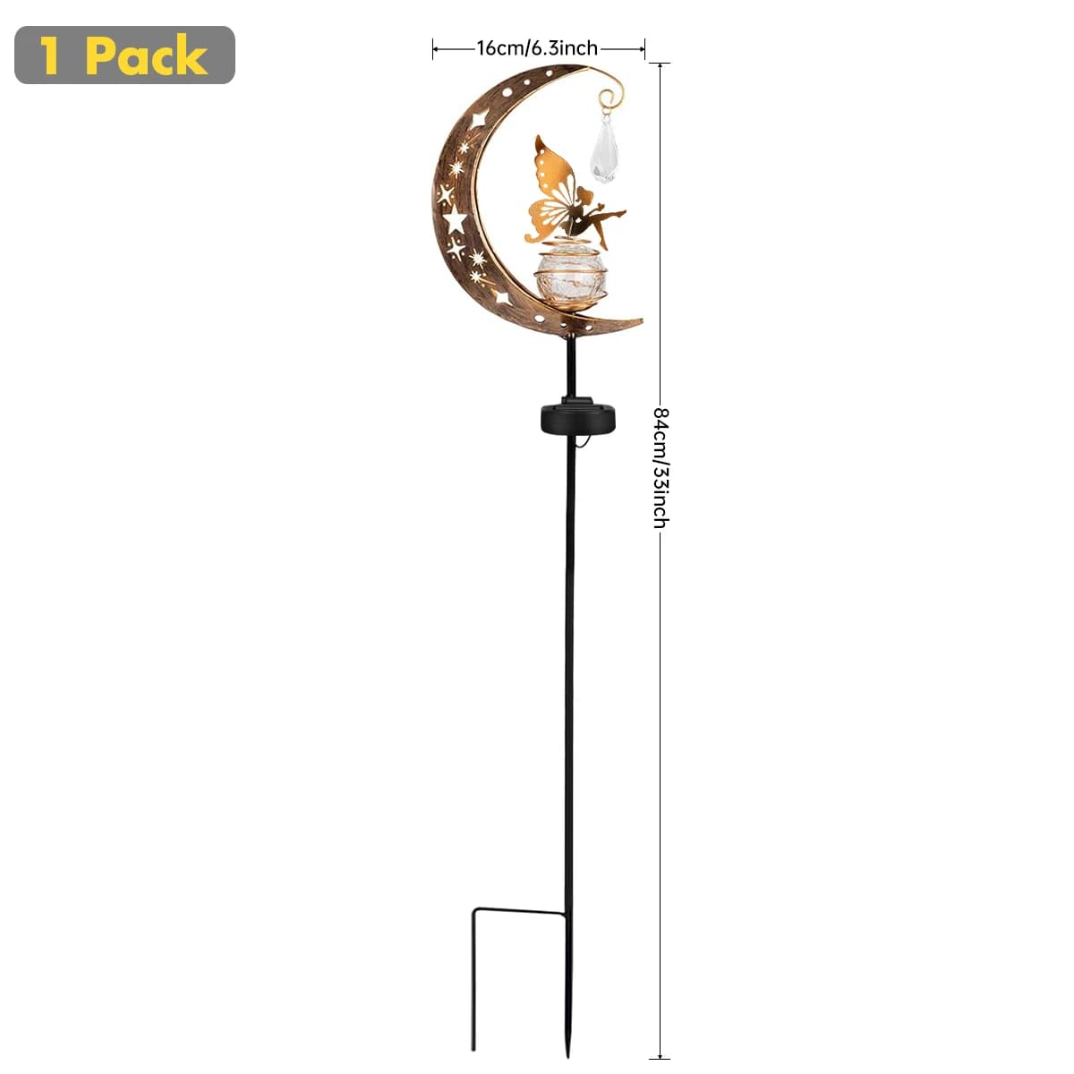 Globe en verre craquelé avec piquet d'ange, lumière de décoration solaire, lumière de nickel ation d