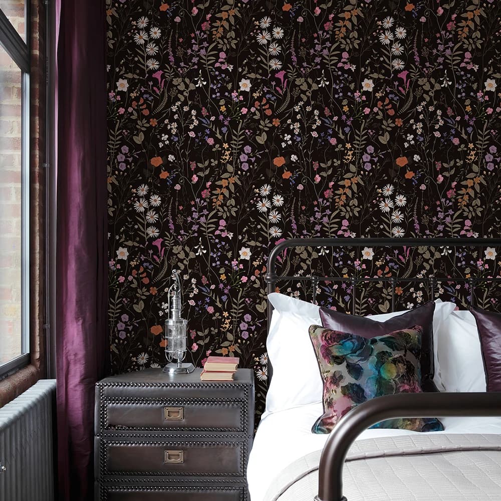 Papier peint Floral en PVC noir, feuilles de fleurs foncées, autocollants de rénovation de meubles, 