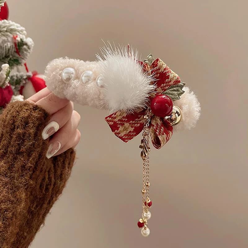 Pinces à cheveux avec pompon en peluche pour femmes, accessoires pour cheveux, cadeaux de noël et de