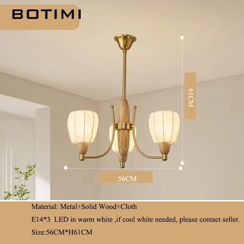 BOTIMI Home DECO Lustre en bois naturel avec abat-jour en tissu pour Foyer Designer lumières de cham