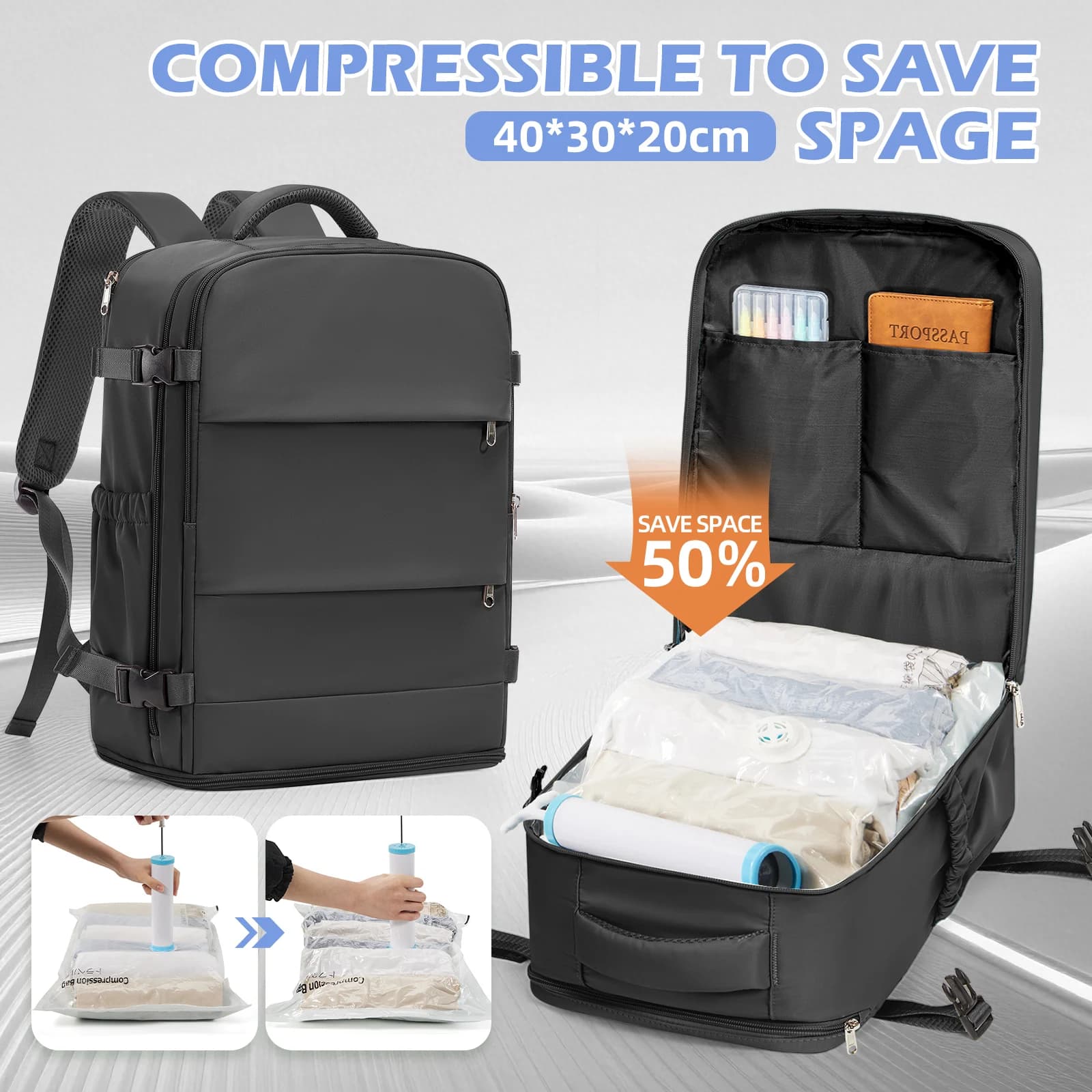 Sac de rangement pour vêtements, sac à dos à Compression sous vide, sac à dos Ryanair 40x30x20, sac 