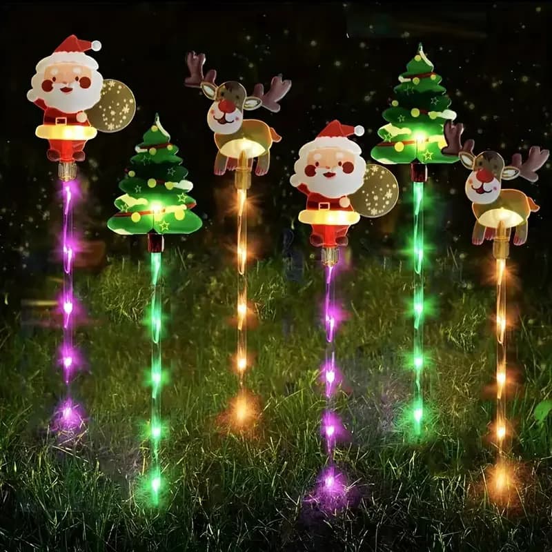 Lumières de pelouse de noël à énergie solaire, 6 pièces/lot, modèles d'arbre de père noël et de renn