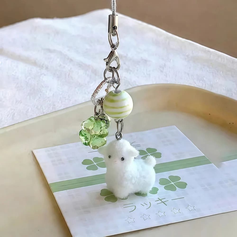 Porte-clés agneau en peluche floqué, mignon et kawaii, pendentif animal, breloque de sac, décoration