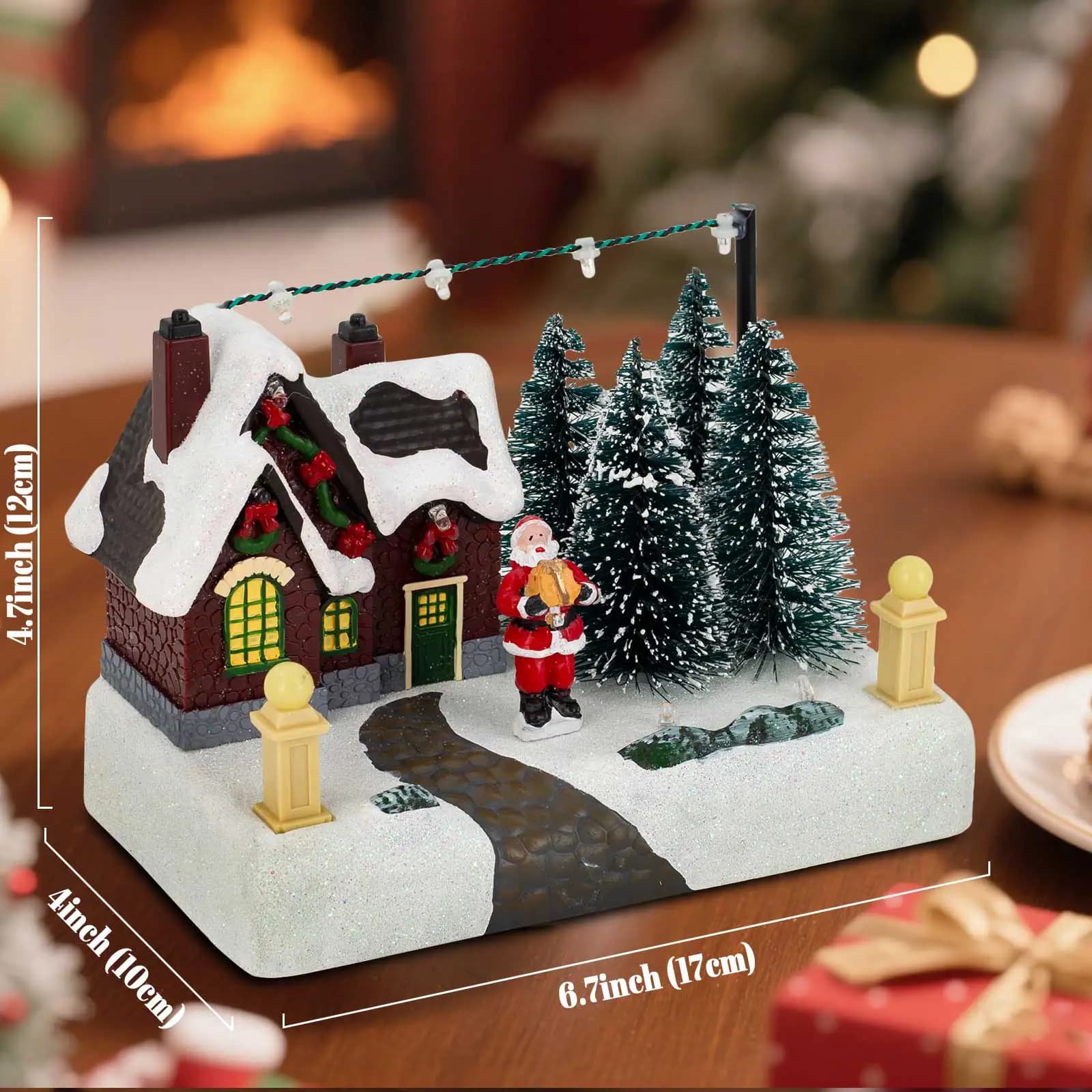 Scène de Village de noël, bâtiment à collectionner avec lumières, arbres, père noël, ville de neige,