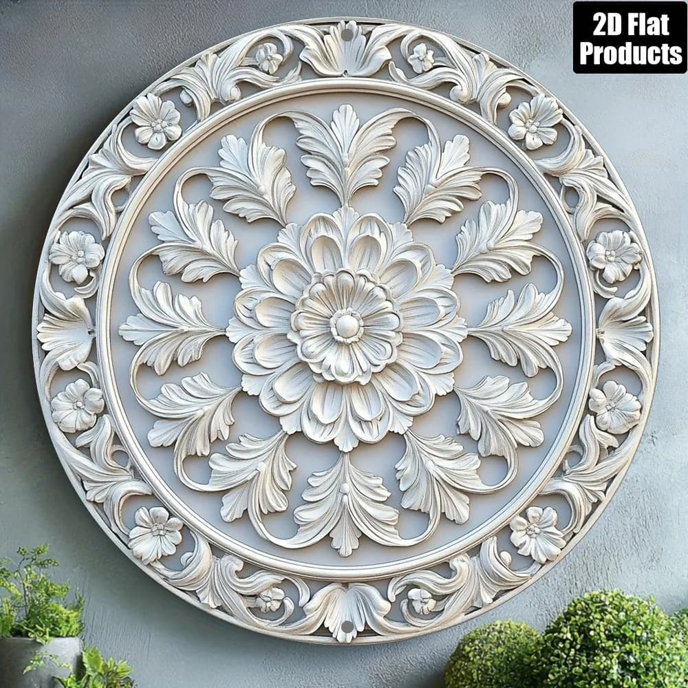 Plaque murale 2D plate, 1 pièce, style bohème vintage, mandala - Panneau mural rond en métal adapté 