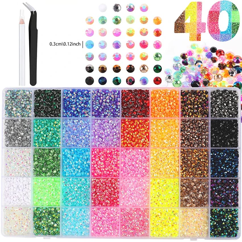 32000 strass brillants à fond plat pour nail art, 40 couleurs de pierres décoratives étincelantes, a