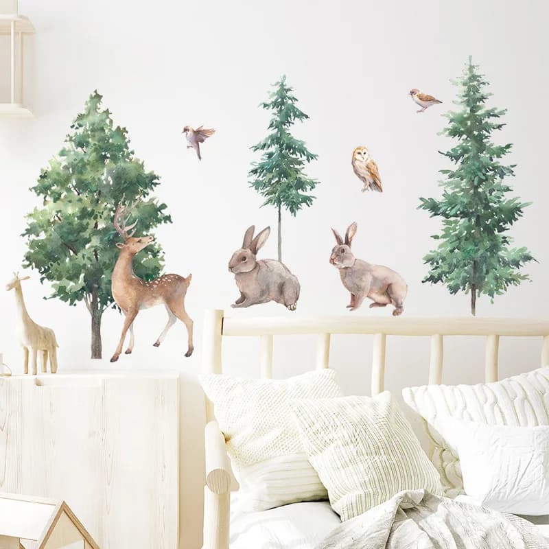 Autocollants muraux animaux de la forêt de dessin animé, décoration de chambre d'enfant, papier pein