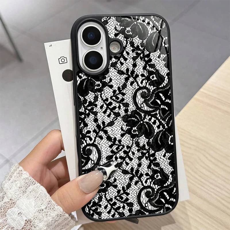 Coque en silicone à motif dentelle exquis pour iPhone 17 16 15 14 13 12 11 Pro Max, étui souple pour