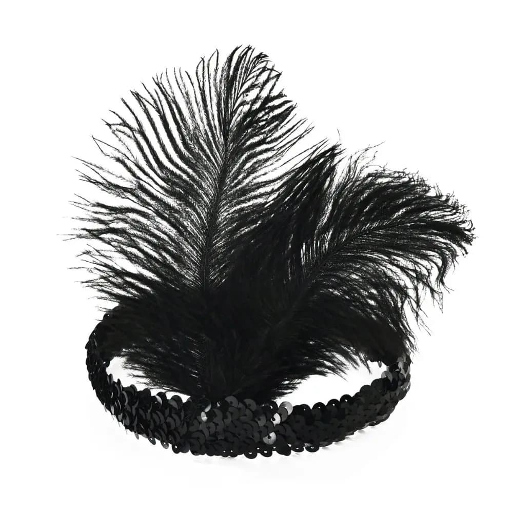 Accessoires pour cheveux : Bandeau noir à plumes et pompons diamantés, pour cosplay, déguisement, ma