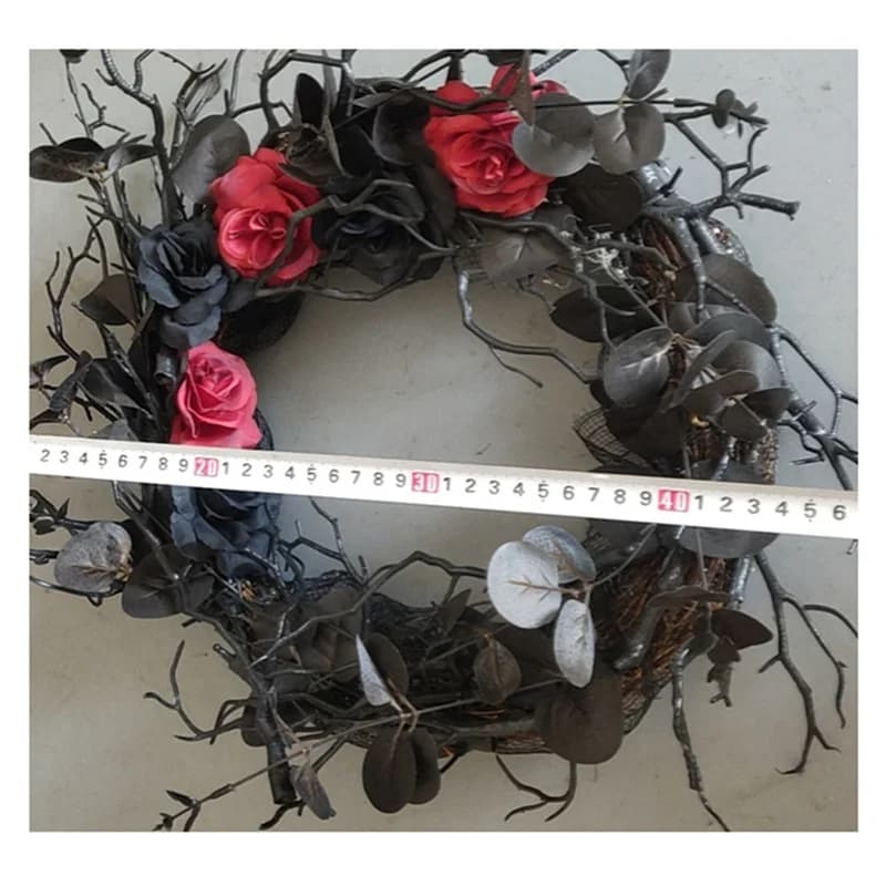 ABKJ-couronne de porte d'halloween noire avec couronne de Rose rouge pour porte d'entrée couronne no