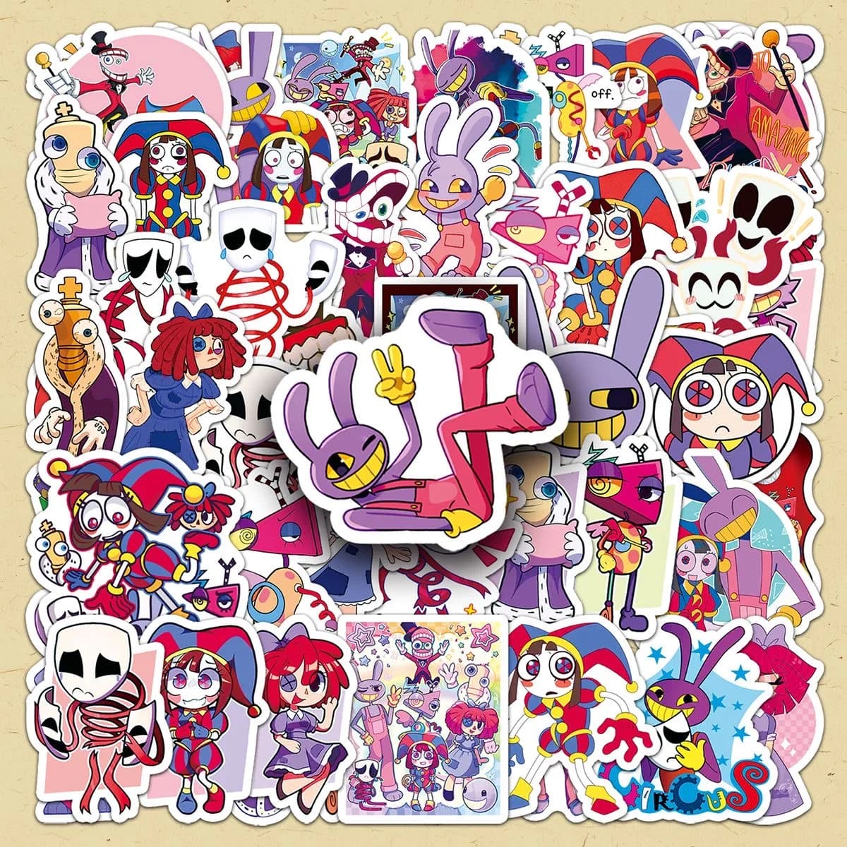 Autocollants kawaii du cirque numérique, 50 pièces, décorations pour fête d'anniversaire, bagages, s