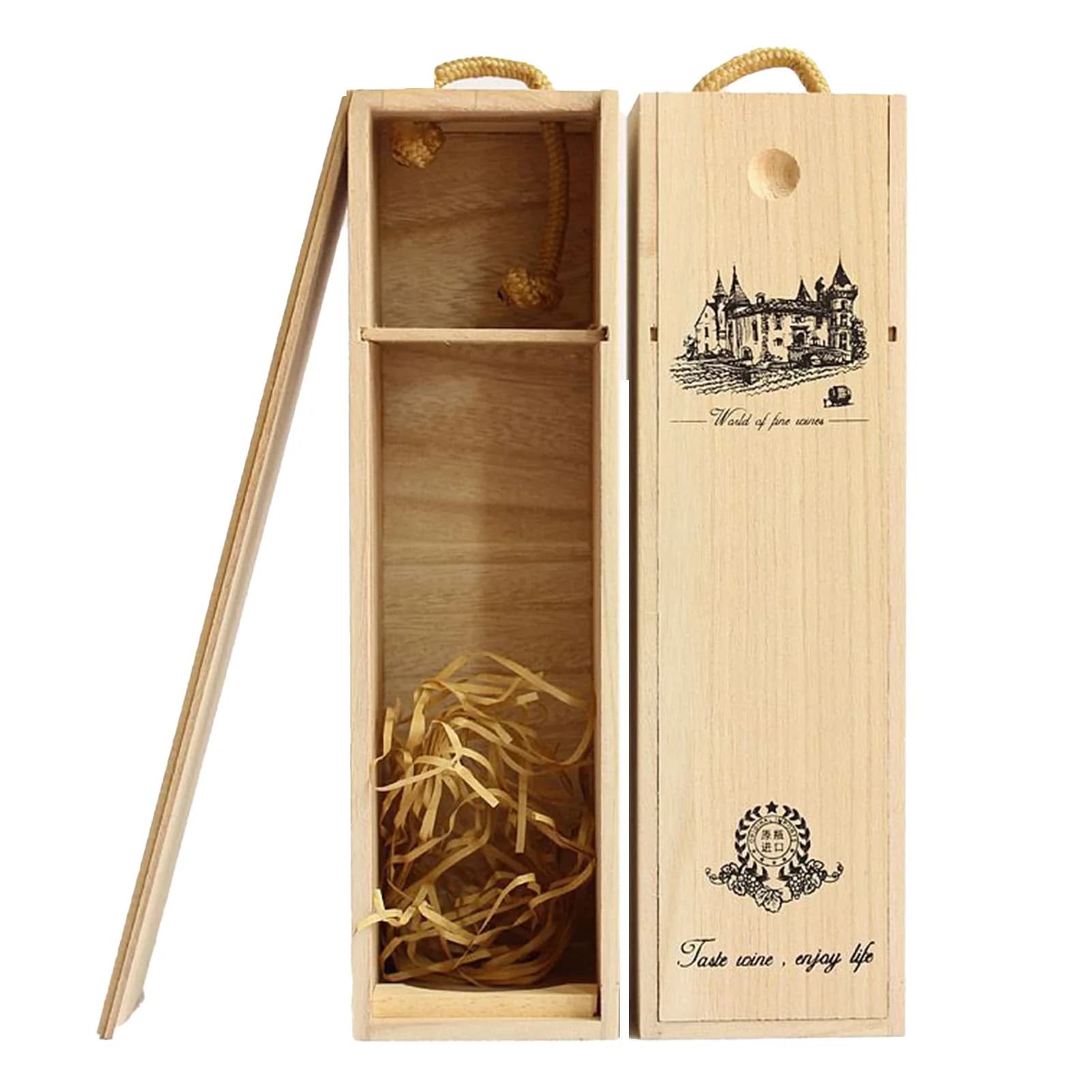 Boîte à vin en bois à bouteille unique avec couvercle, boîte de rangement de vin réutilisable à Grai