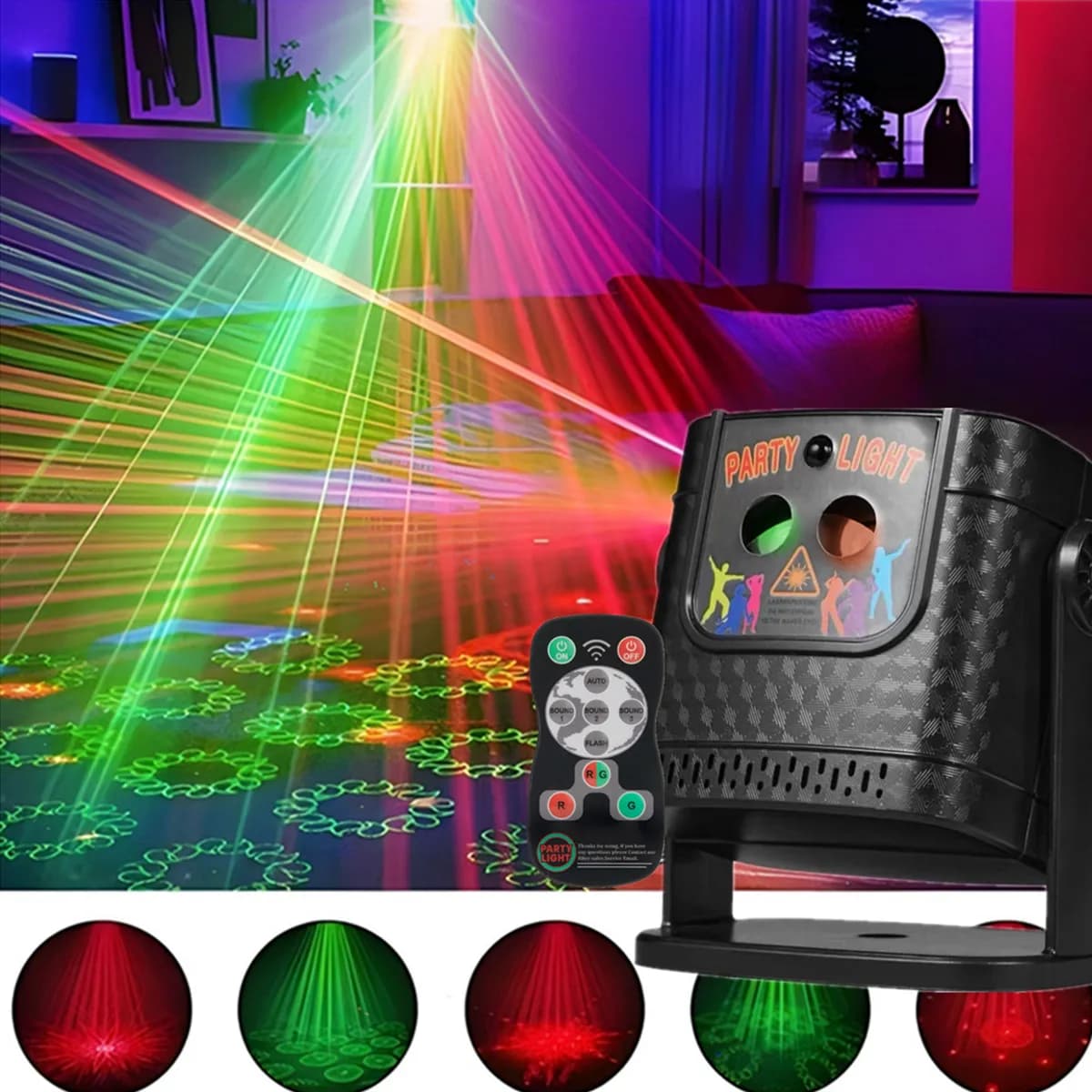 Lumières de fête, lumières disco DJ, lumières stroboscopiques à motifs, projecteurs alimentés par US