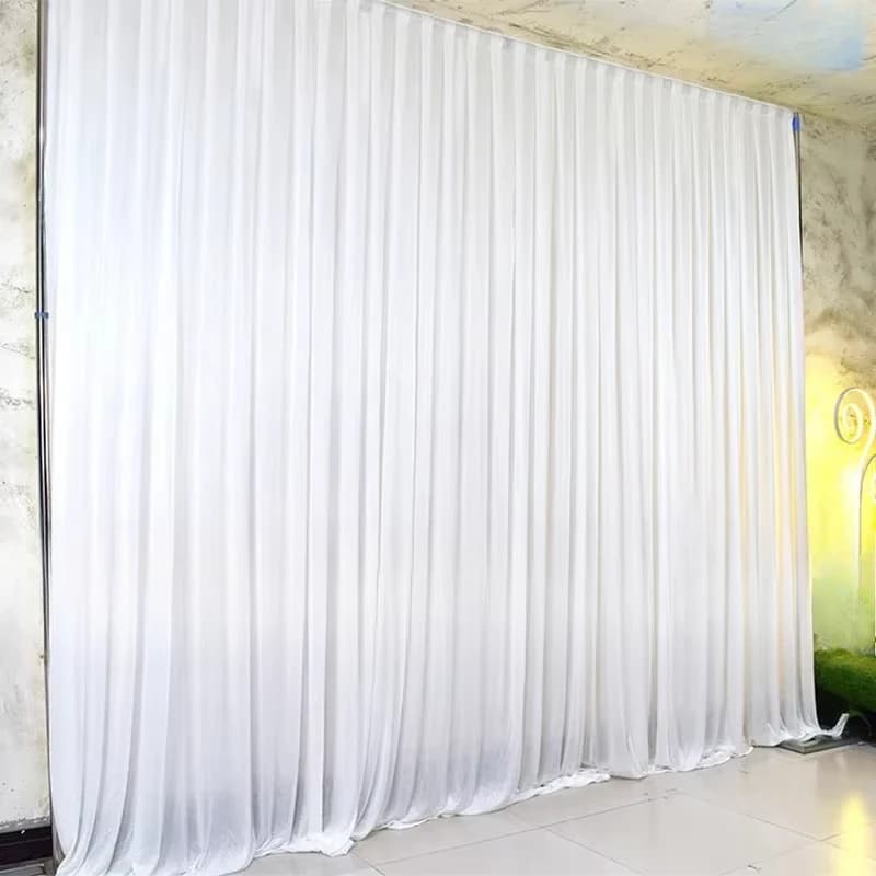Rideaux de décoration de mariage romantique de couleur blanche, rideau d'arrière-plan en soie glacée