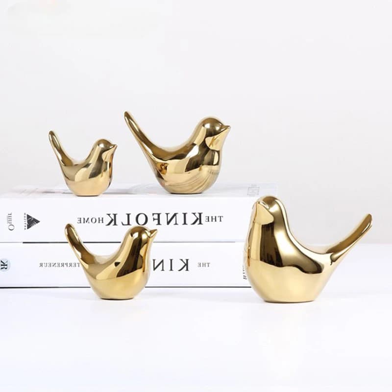 Figurine d'oiseau en céramique nordique, 4 tailles, Statue d'animal doré, bijoux, décoration de mais