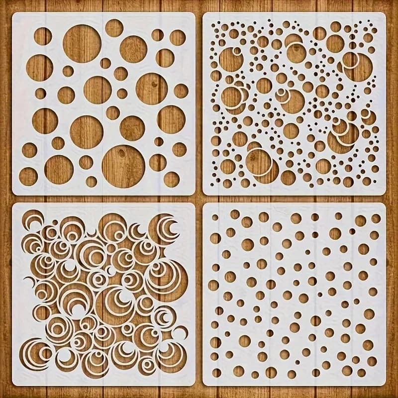 Pochoir à motif de points circulaires de 5.1 pouces, 4 pièces, pour peinture sur bois, tissu, papier