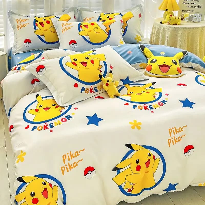 Parure de lit dessin animé Pokemonzd, housse de couette pour chambre d'enfant, garçon et fille, lite