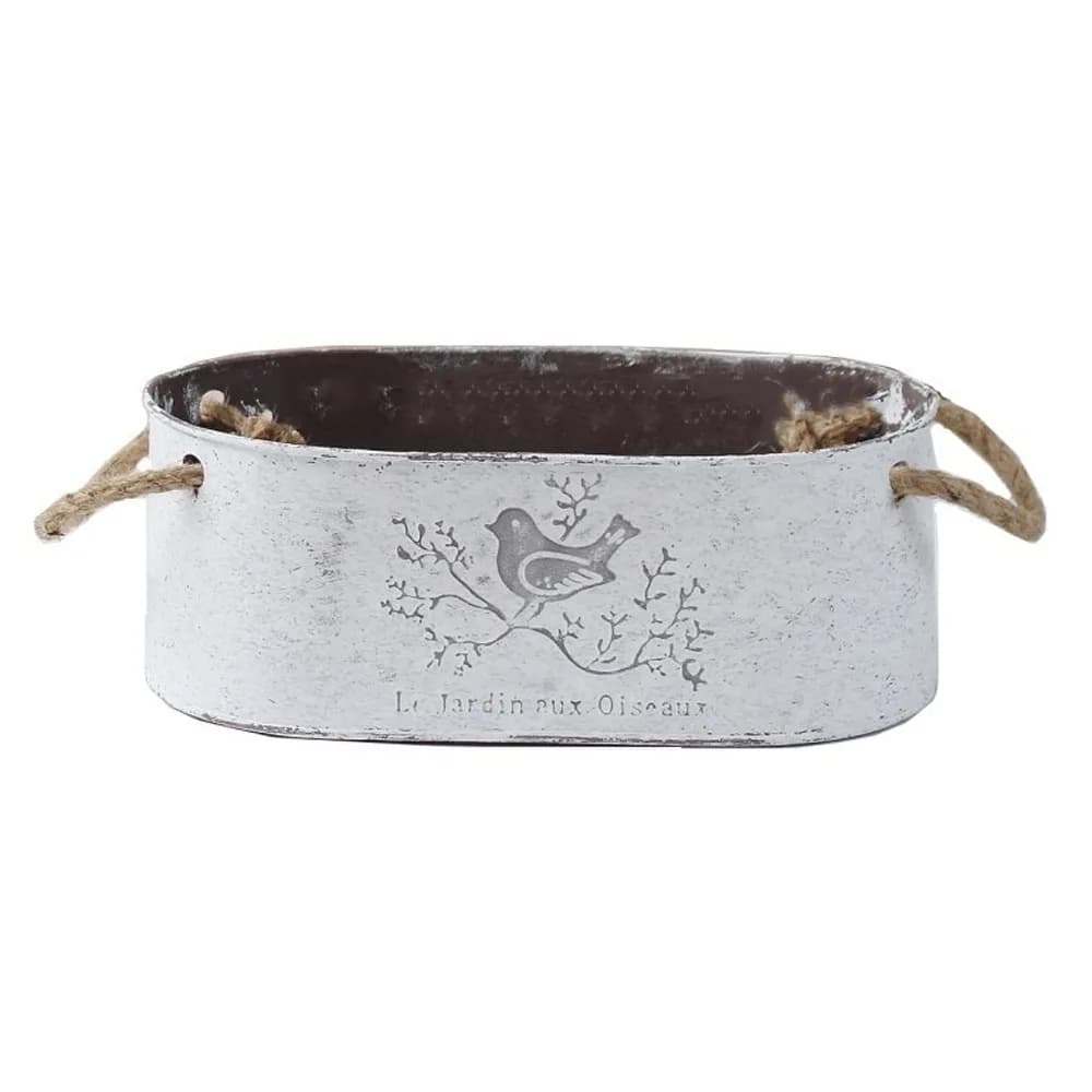 Seau à fleurs en fer de style vintage, double poignée, finition vieillie, pot à fleurs en métal, rés