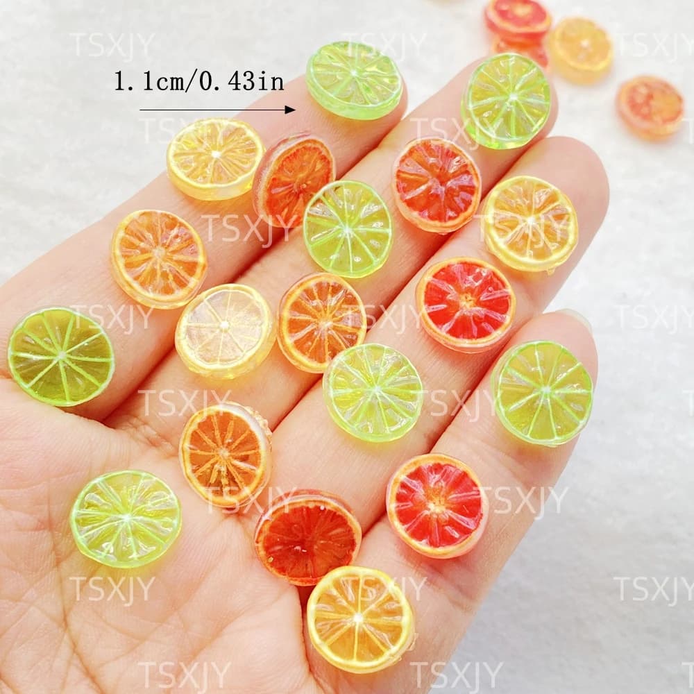 Mini tranches de citron colorées en résine pour Nail Art, 50 pièces, artisanat de styliste pour déco