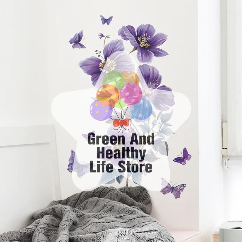Autocollants muraux papillons et fleurs violettes pour salon et chambre à coucher – Décoration mural