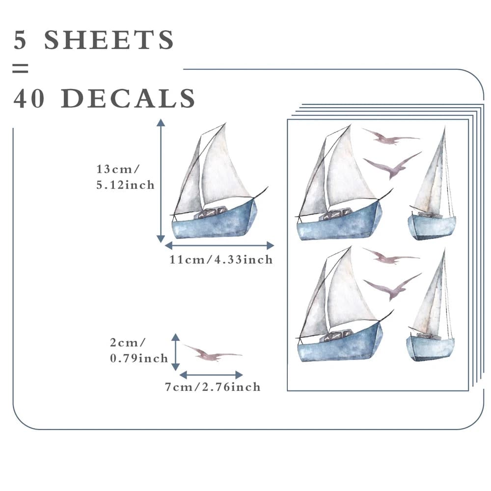 Autocollants muraux de voilier aquarelle, autocollant mural imperméable pour pépinière, décoration d