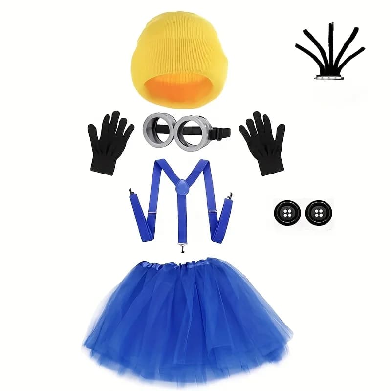 Costume d'Halloween pour femmes adultes, lunettes, bonnets, gants, jupe tutu, bretelles, accessoires