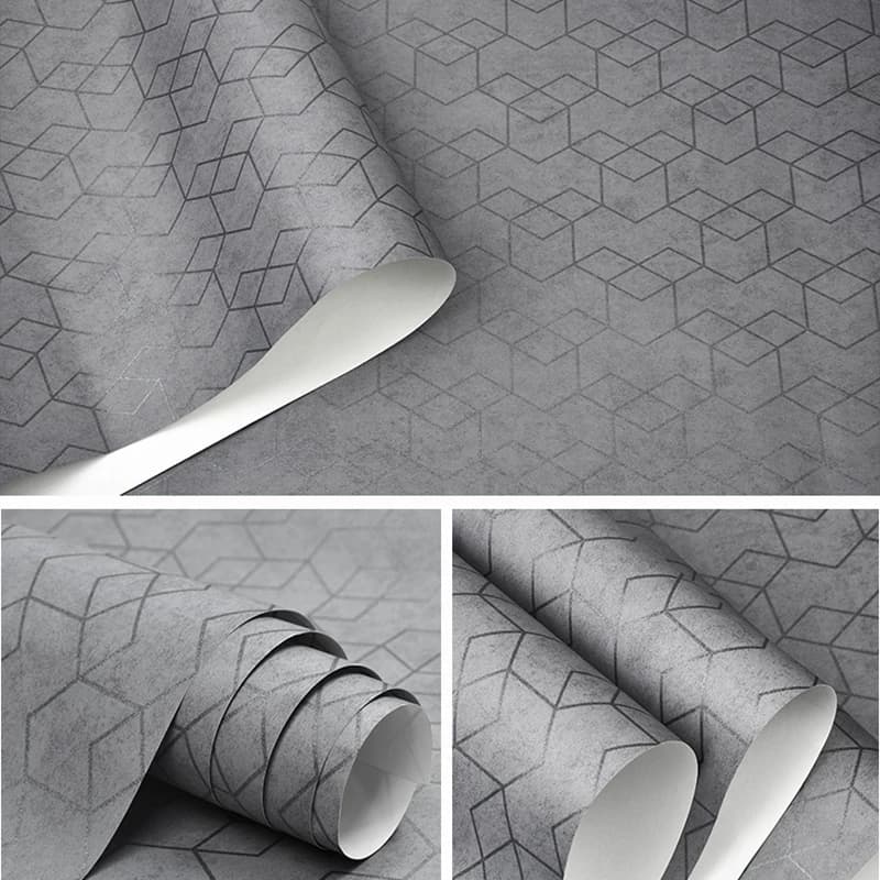 Rouleau de papier peint géométrique de luxe gris foncé, papier peint gris noir, chambre à coucher de