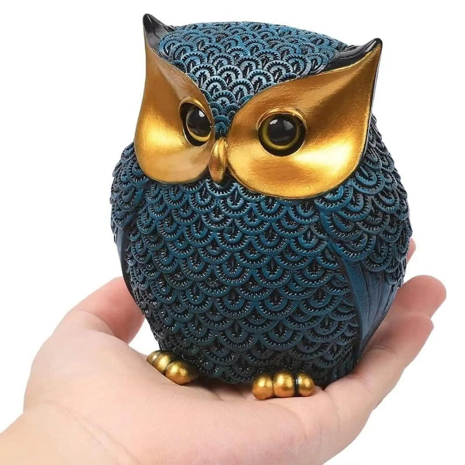 Statue de hibou en résine, Statue de hibou bleu, Figurine d'animal moderne pour salon, Statue d'anim