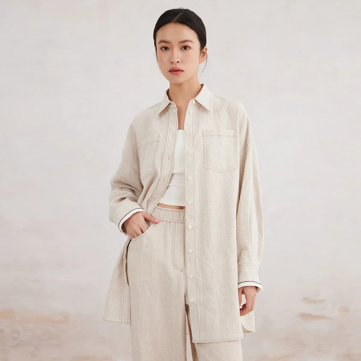 K3164X 100% lin blouse longue vêtements de luxe pour femmes de haute qualité printemps été vêtements