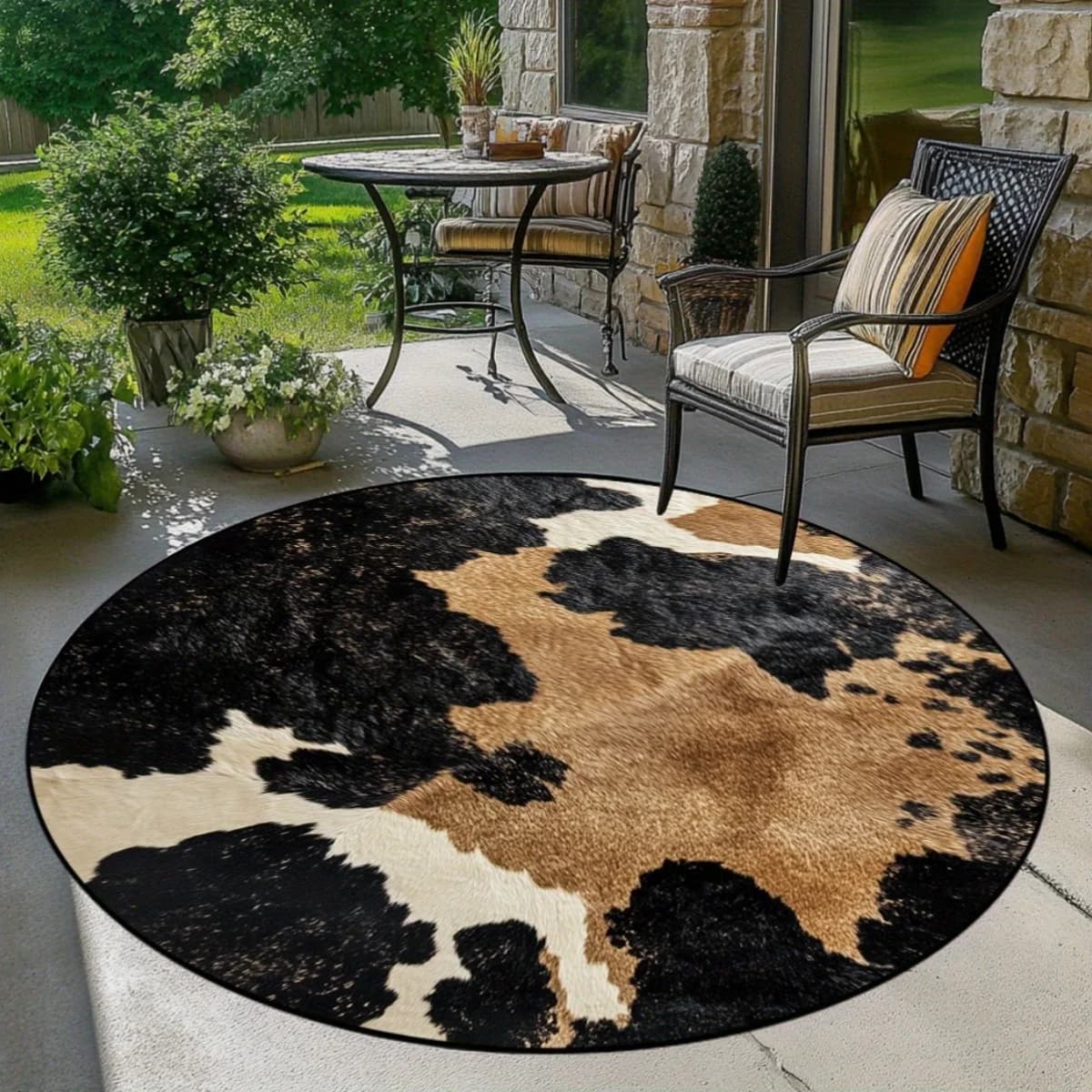 Tapis rond imprimé en peau de vache, pour salon, chambre à coucher, tapis en peau d'animal, décorati