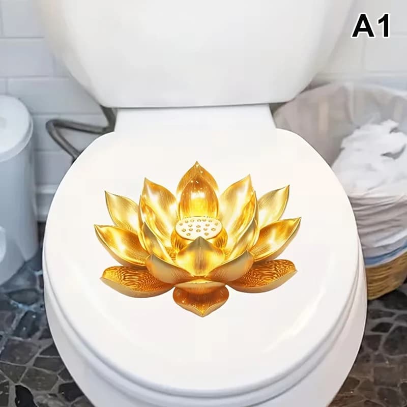 Autocollant de toilette Lotus doré, décoration de style Zen, autocollant mural auto-adhésif amovible