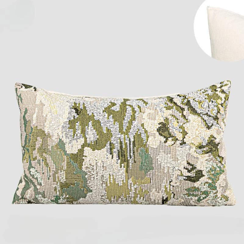 Housse de coussin jacquard texturée abstraite haut de gamme moderne, vert printanier, rétro, décorat