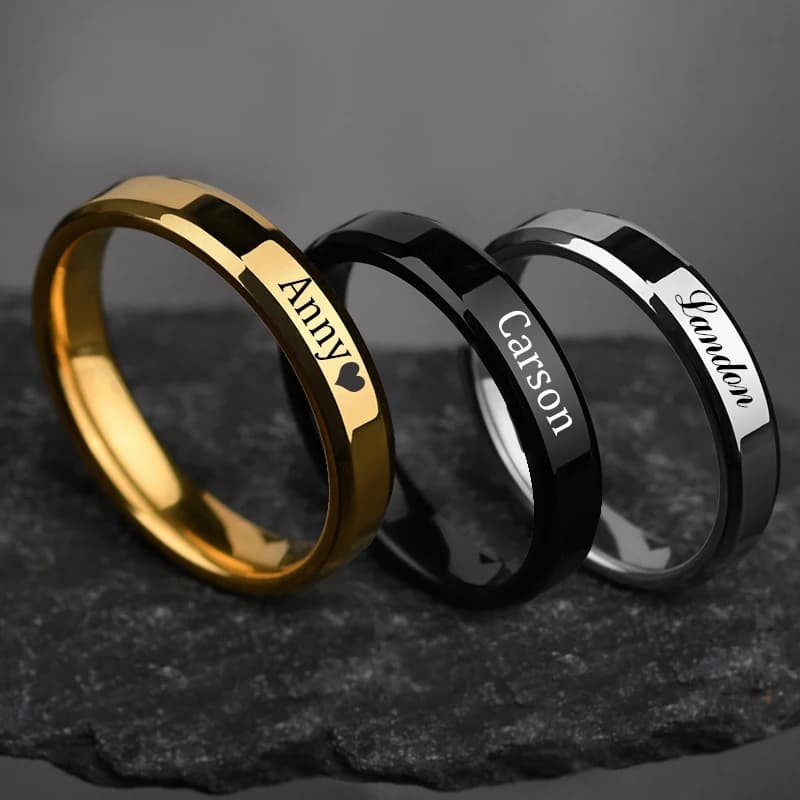 Bagues avec nom et lettre gravée pour femmes, bijoux en acier inoxydable, bague de fiançailles perso