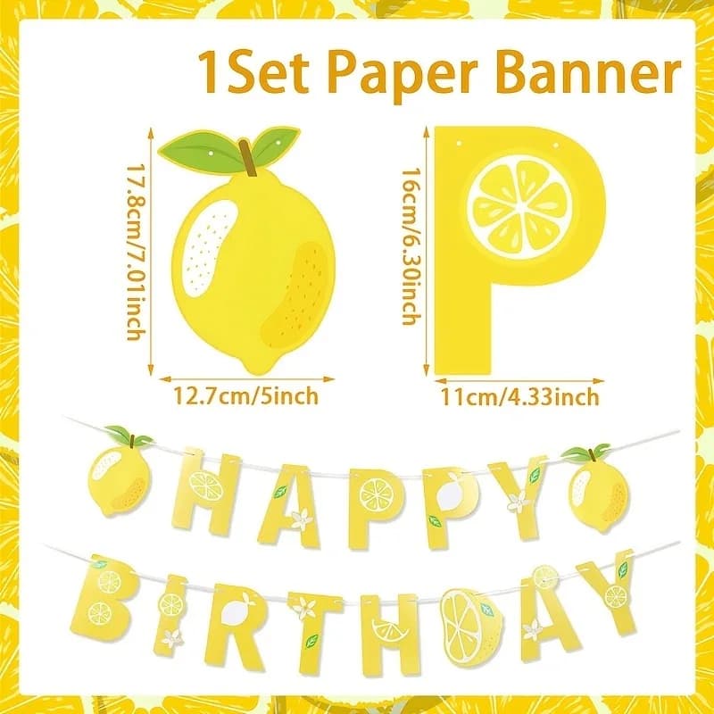 Bannière Joyeux Anniversaire Citron Jaune, Guirlande de Lettres en Tranches de Fruit pour Fête Thème