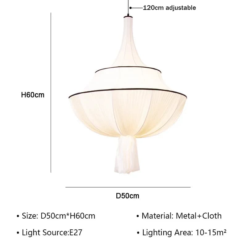 W ​ Lustre en tissu décoratif, style japonais Wabi Sabi, lampe suspendue rétro en tissu, éclairage r