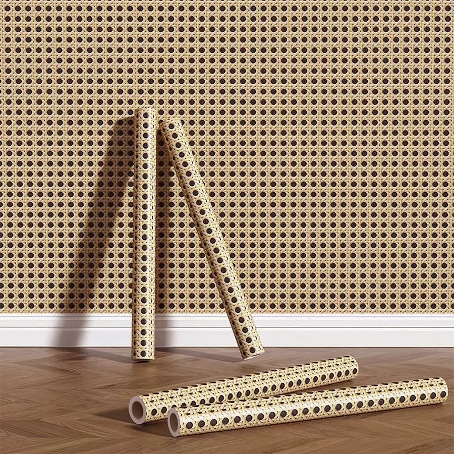 Panneaux muraux 3D en nid d'abeille – Papier peint vintage en PVC tissé de bambou, auto-adhésif pour
