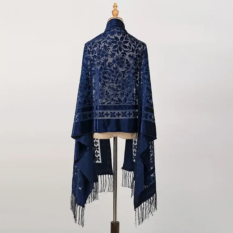 Velours Floral évider écharpe rétro ethnique gland écharpe velours Pashmina étole Babushka musulman 