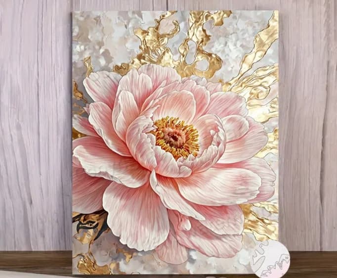 Toile murale rose pivoine sur fond doré, décoration intérieure, impressions sur toile pour salon et 
