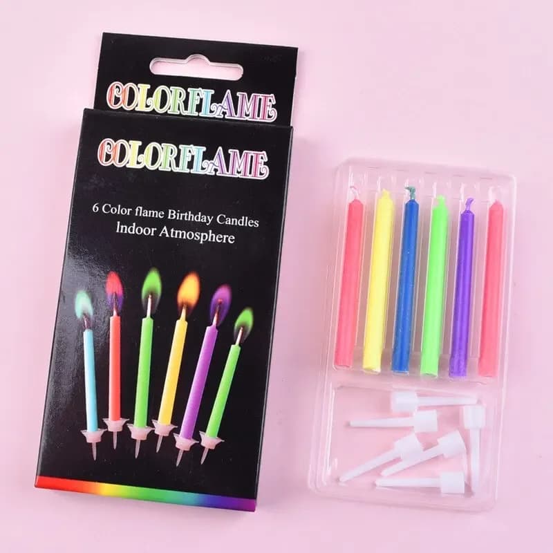 Lot de 6 boîtes de 6/12 bougies colorées pour fête d'anniversaire, mariage, multicolores, à flammes 
