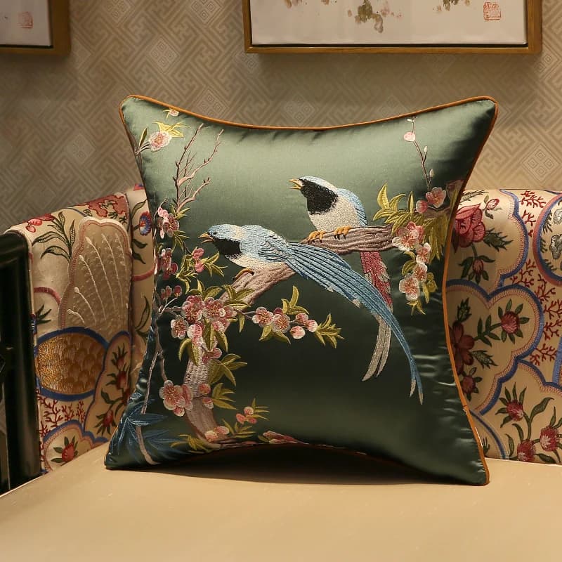 Juste de coussin classique brodée verte pour canapé, taie d'oreiller décorative, décoration d'intéri