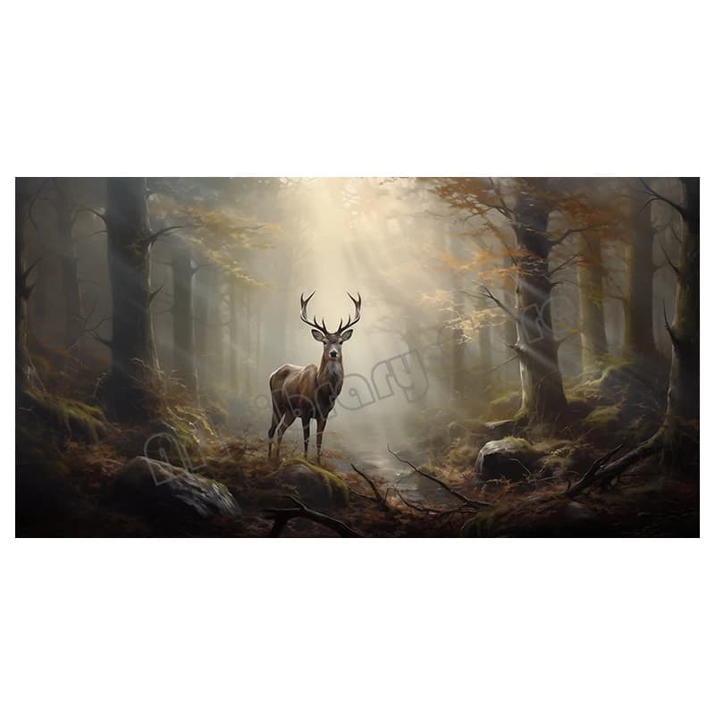 Affiche de cerf Vintage en forêt brumeuse mystique, animaux sauvages, paysage naturel, peinture sur 