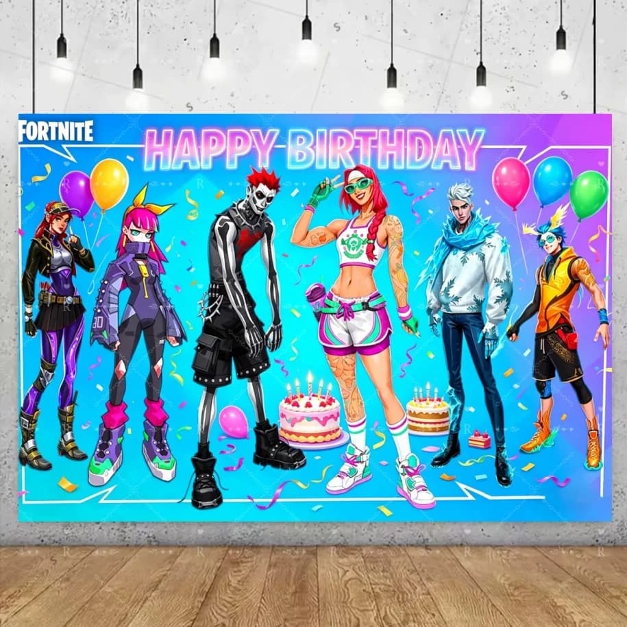 Décor de fête d'anniversaire sur le thème du jeu Fortnite, bannière pour joueurs Fortnite, accessoir